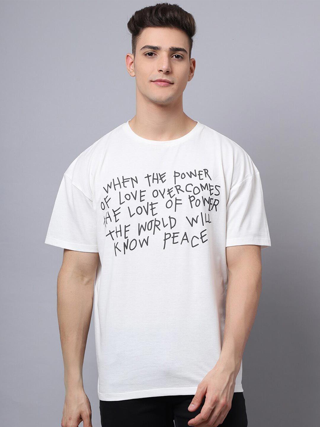 door74 men off white typography printed loose t-shirt