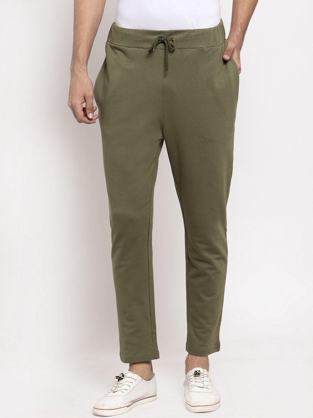 door74 men olive colored solid relaxed-fit track pant