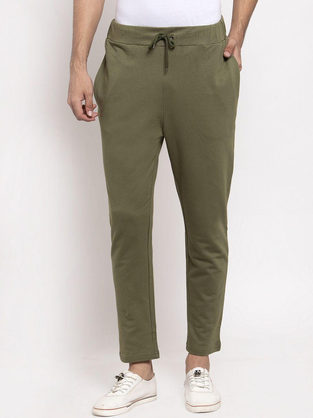 door74 men olive green cotton track pant