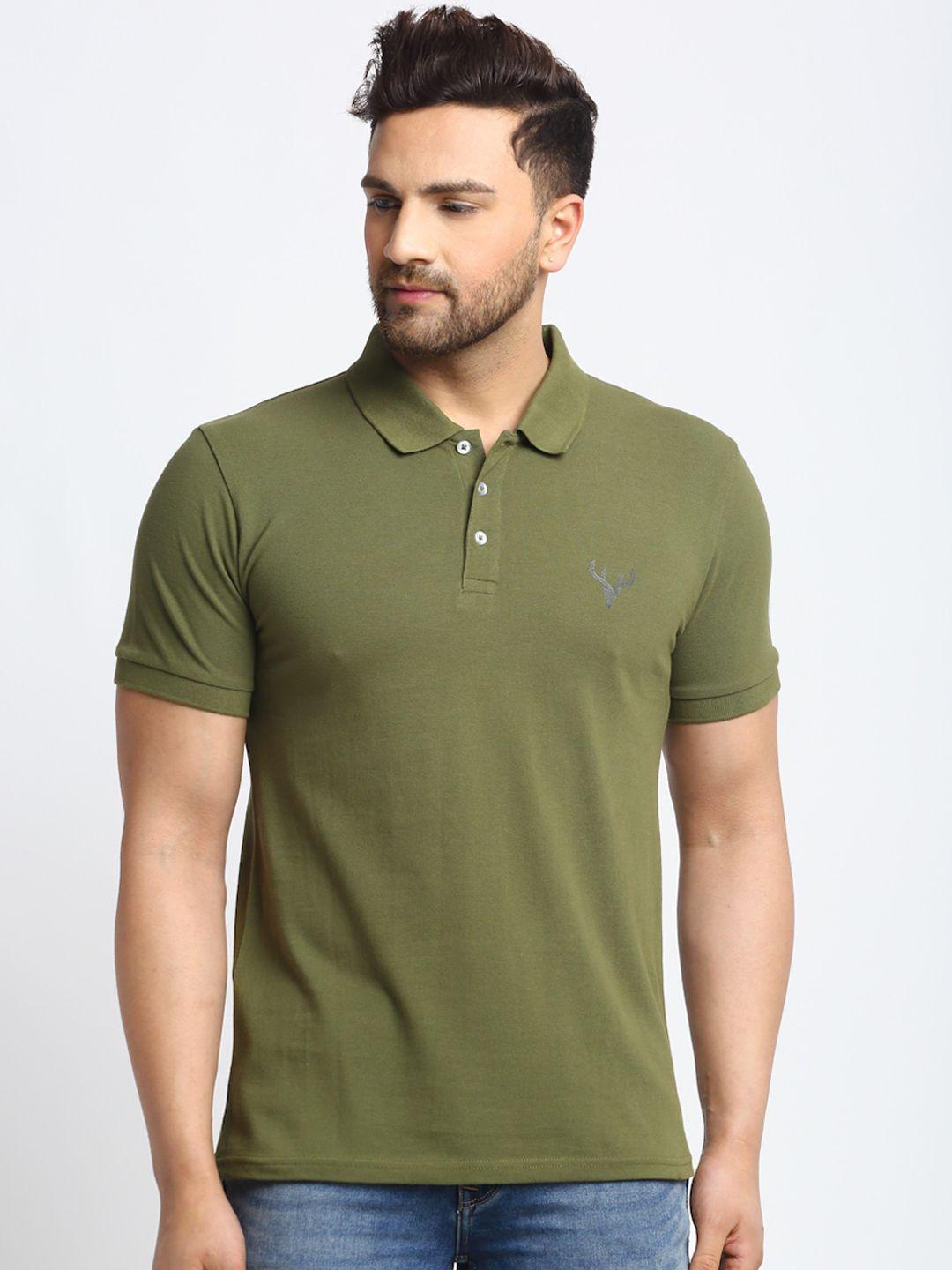 door74 men olive green solid polo collar t-shirt