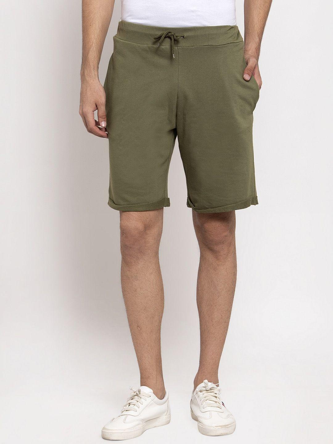 door74 men olive green solid regular fit regular shorts