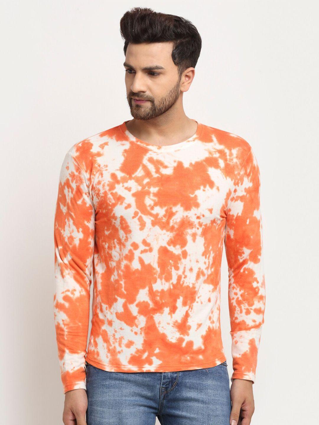 door74 men orange cotton printed sweatshirt