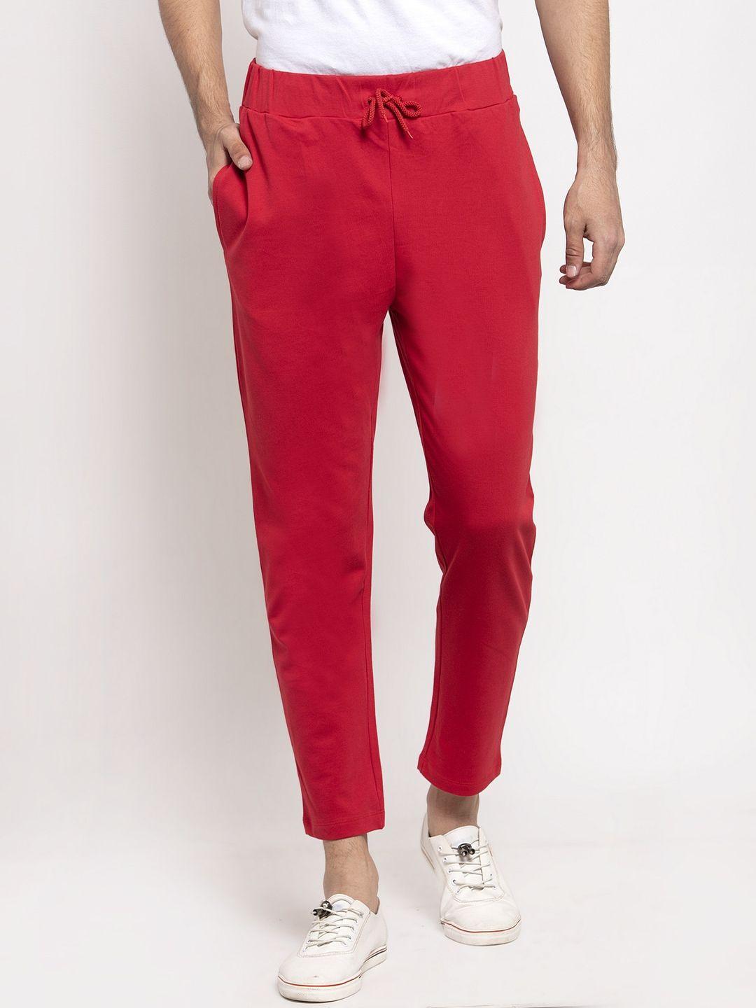 door74 men red solid straight-fit track pants