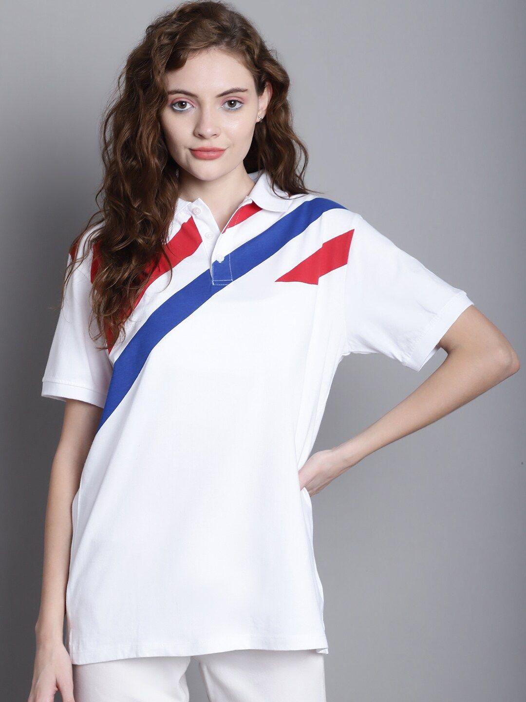 door74 striped polo collar cotton t-shirt