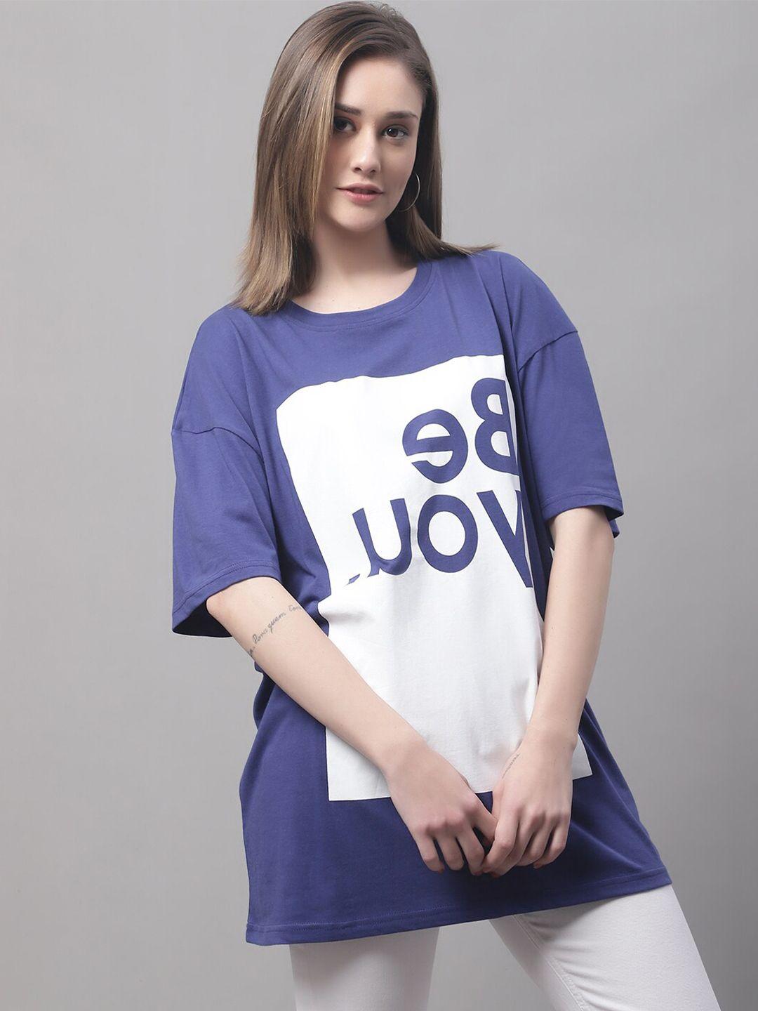 door74 typography printed drop-shoulder sleeves loose fit cotton t-shirt