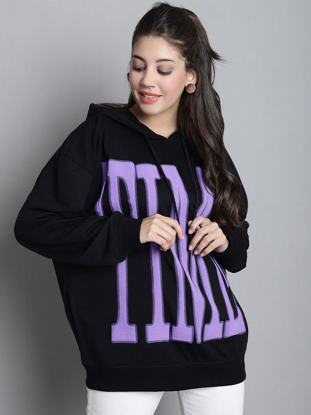 door74 typography printed oversize hooded cotton sweatshirt