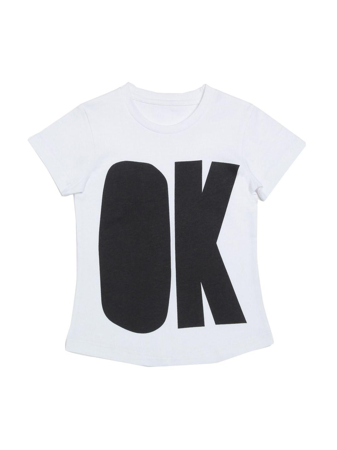 door74 unisex kids white & black printed round neck t-shirt