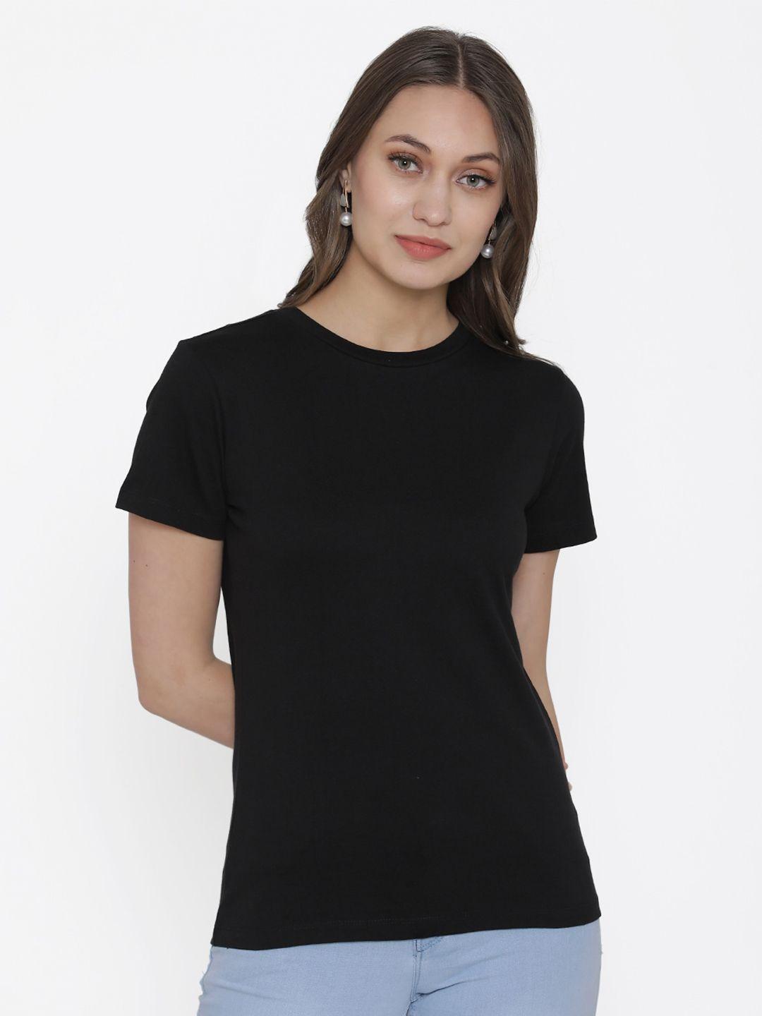 door74 women black cotton t-shirt