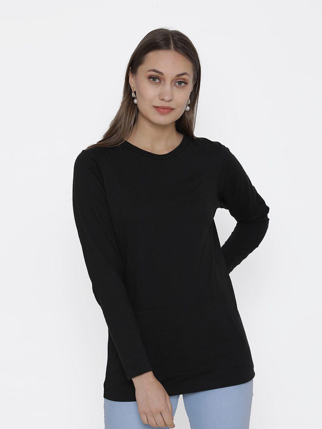 door74 women black long sleeves cotton t-shirt