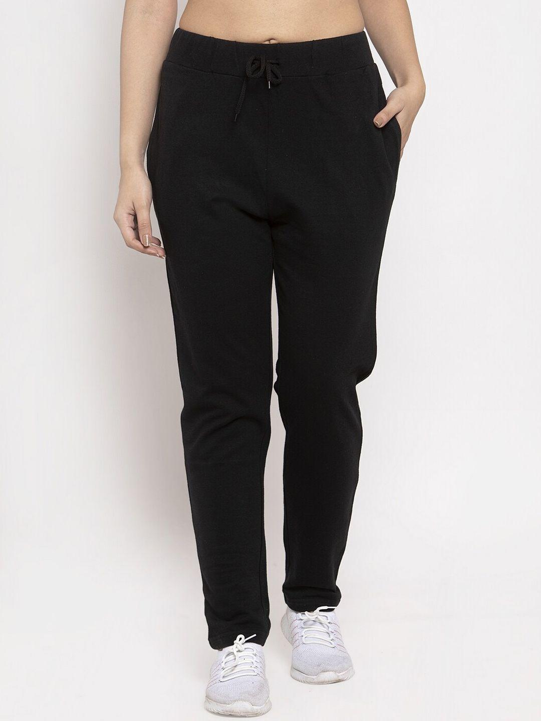 door74 women black solid relaxed-fit track pants