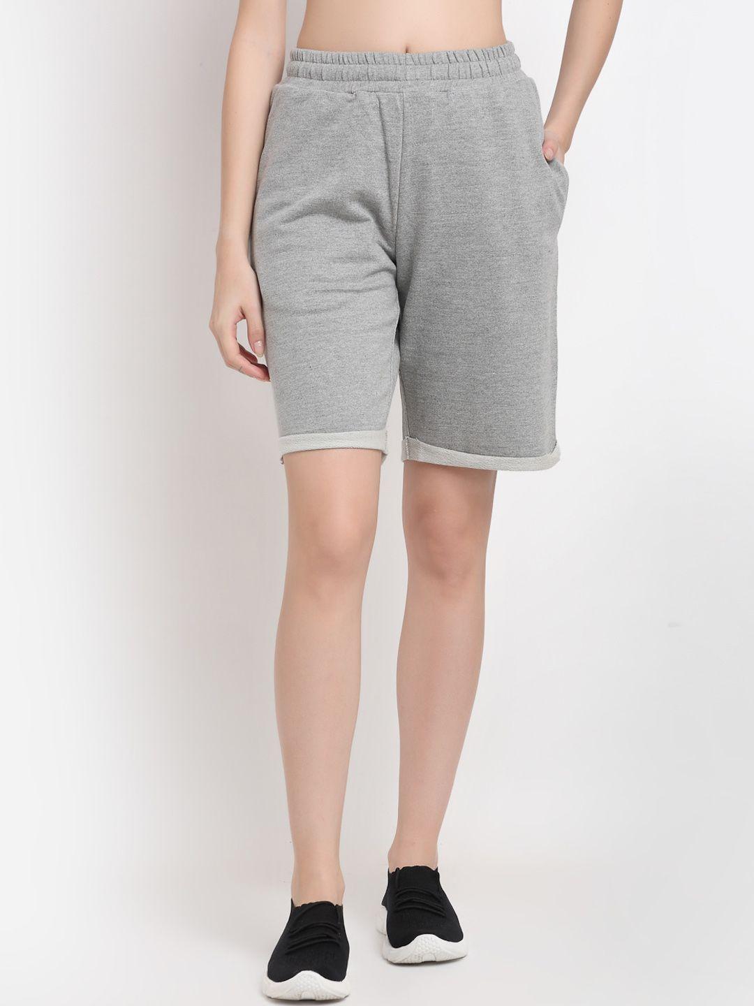 door74 women grey melange loose fit regular shorts