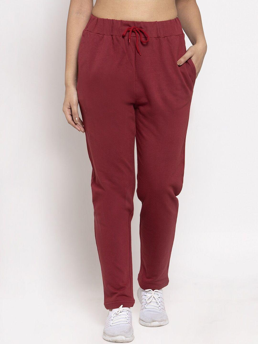 door74 women maroon solid relaxed-fit track pants