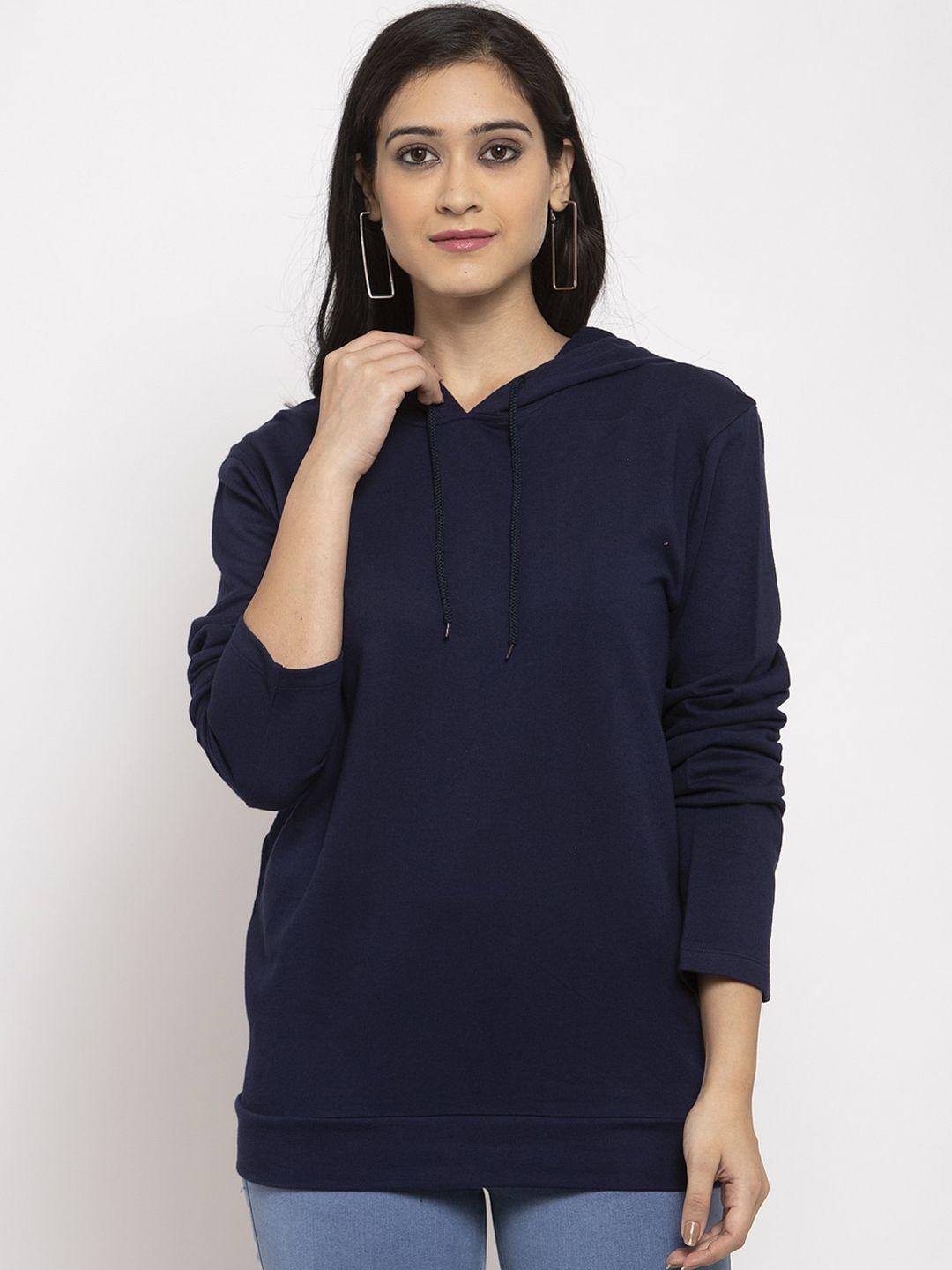 door74 women navy blue hooded pullover sweatshirt