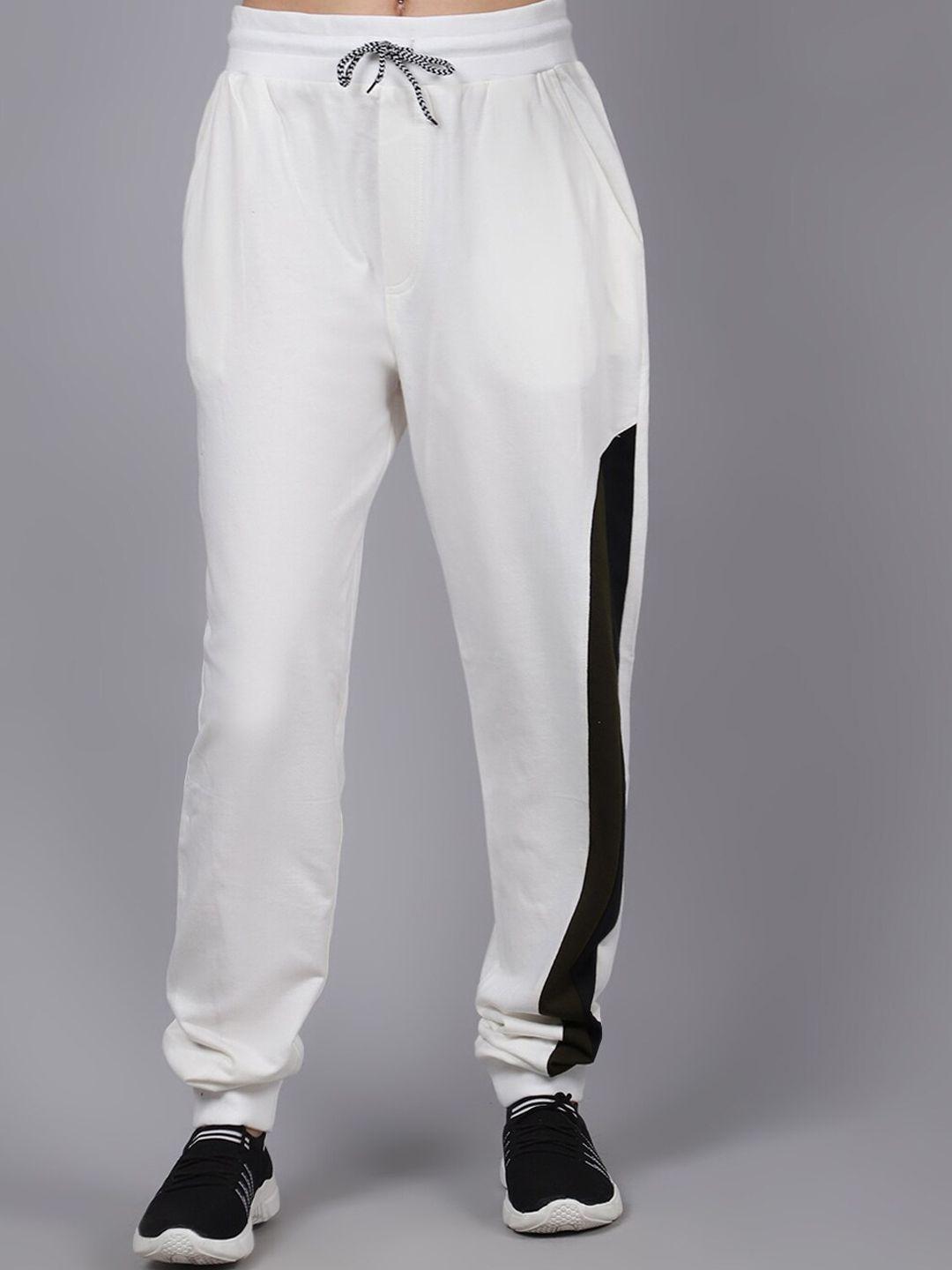 door74 women off white & black colorblocked relaxed fit joggers