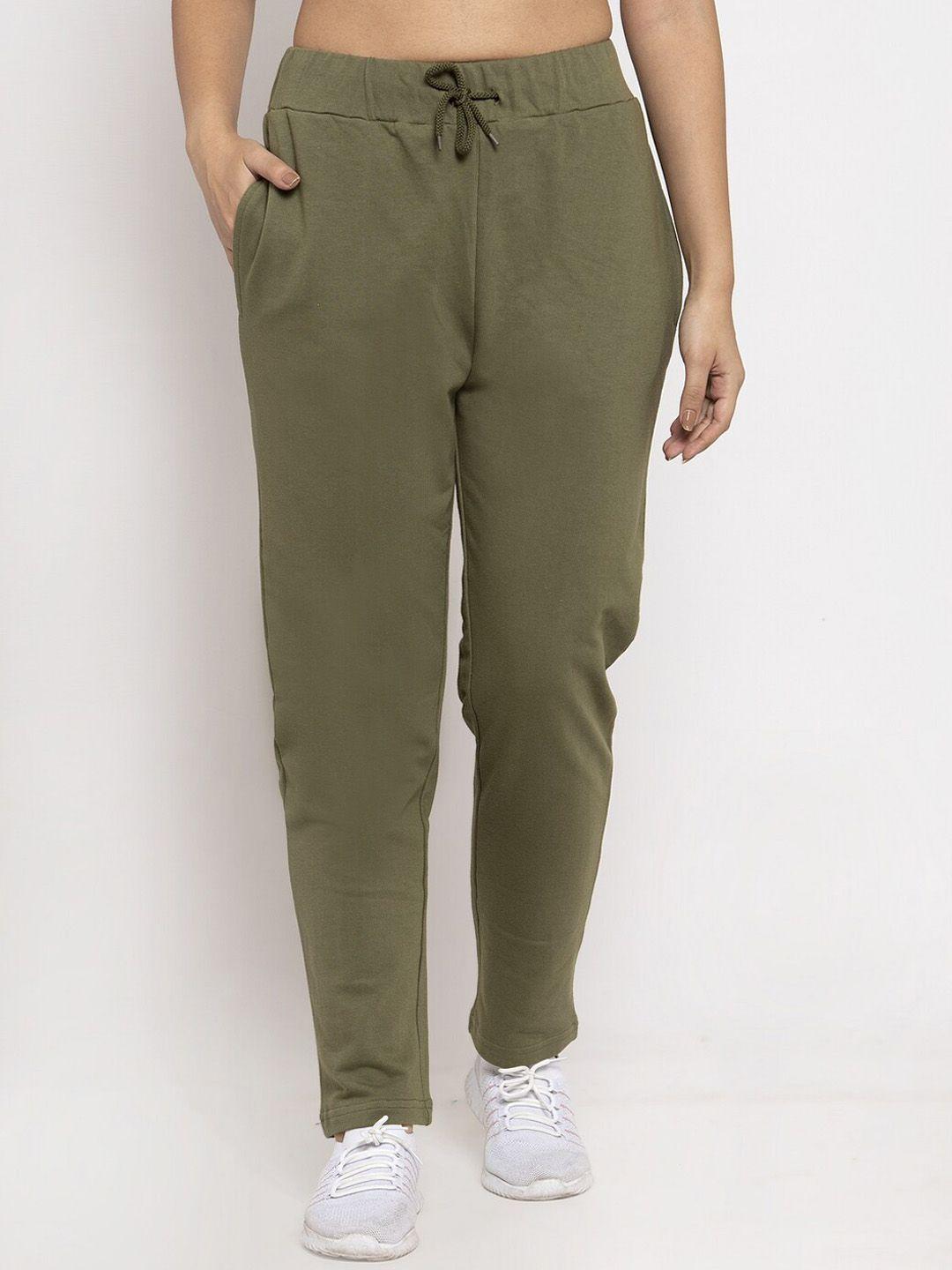 door74 women olive green solid relaxed-fit track pants