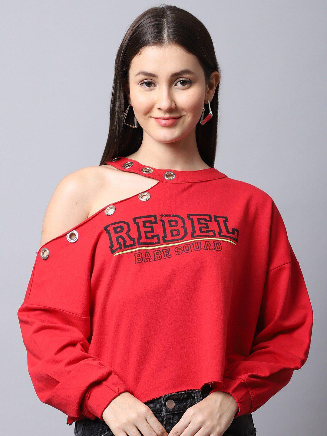 door74 women red printed sweatshirt