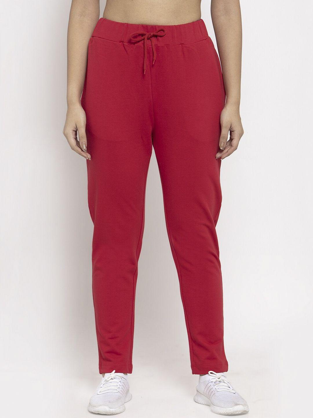 door74 women red solid relaxed-fit track pants