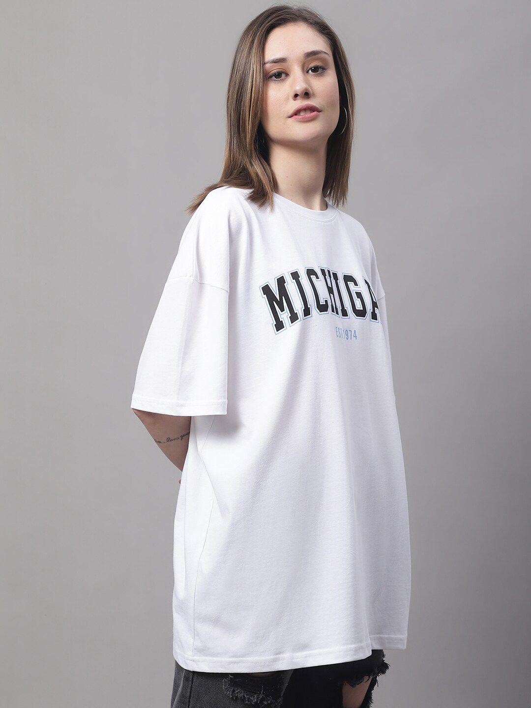 door74 women typography printed drop-shoulder sleeves cotton t-shirt