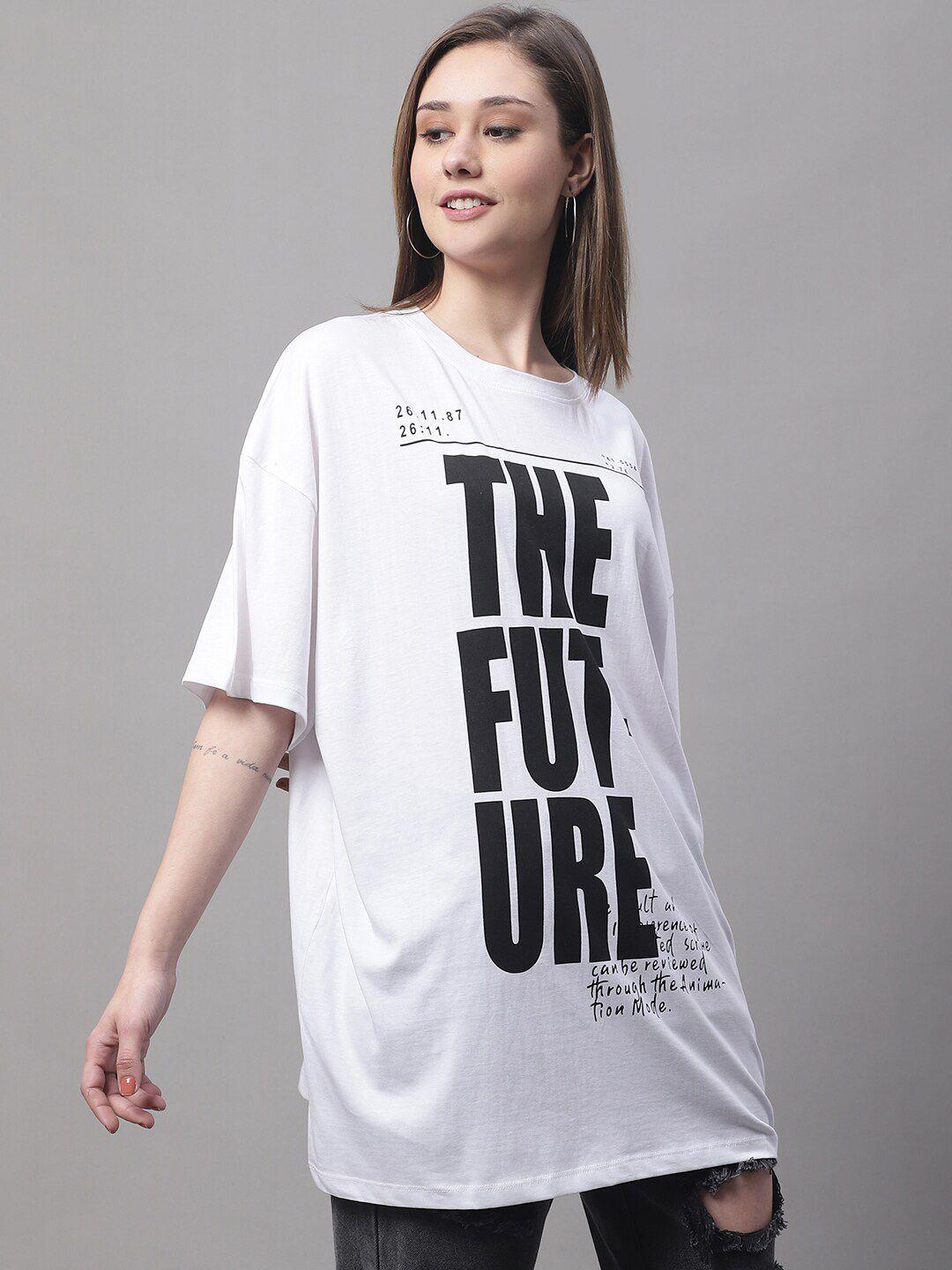 door74 women typography printed loose cotton t-shirt