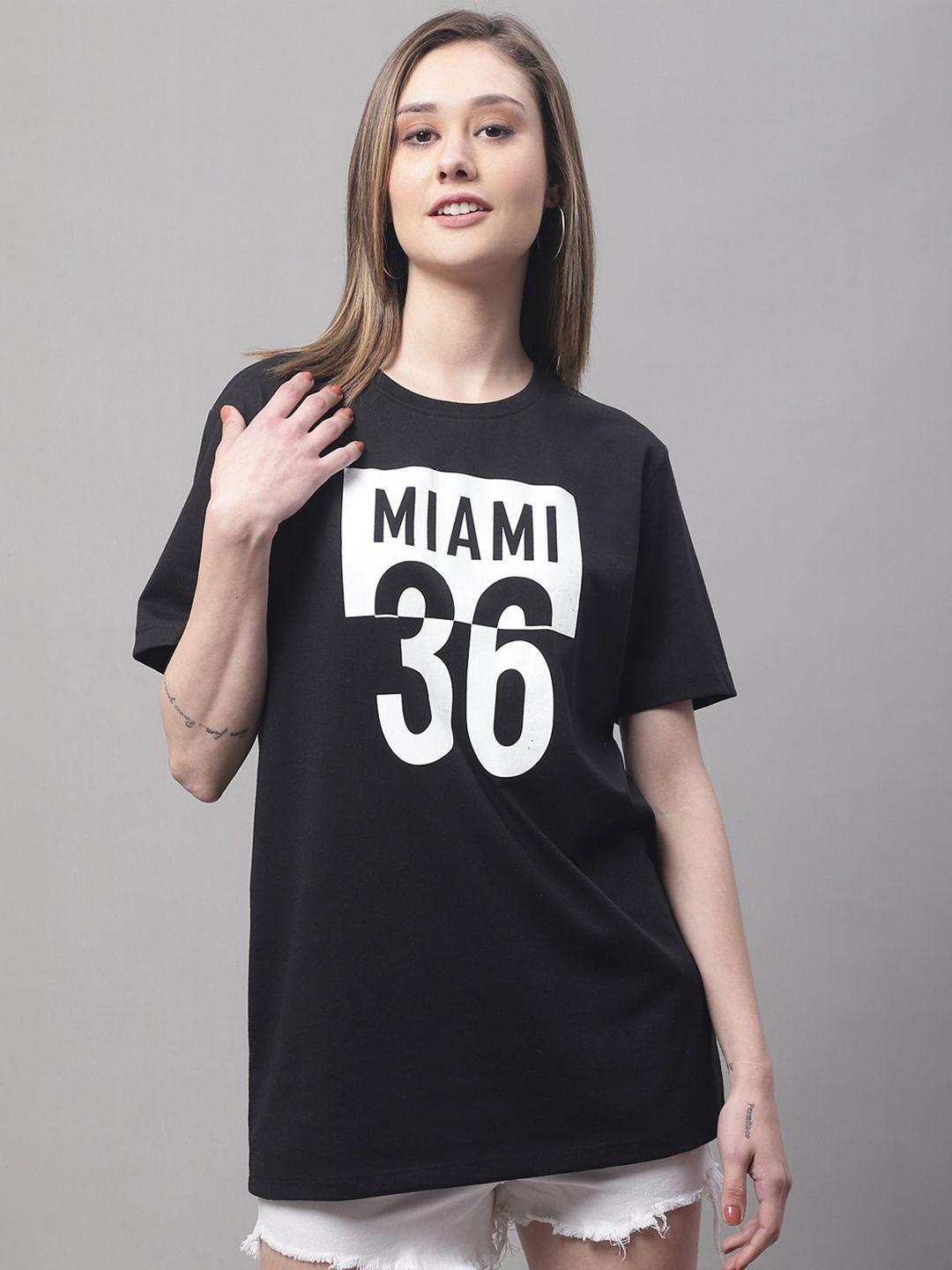 door74 women typography printed round neck cotton loose t-shirt