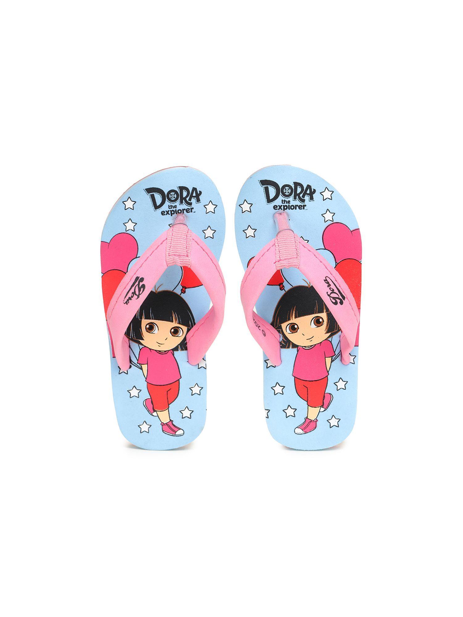 dora kids girls sky blue & pink flipflops