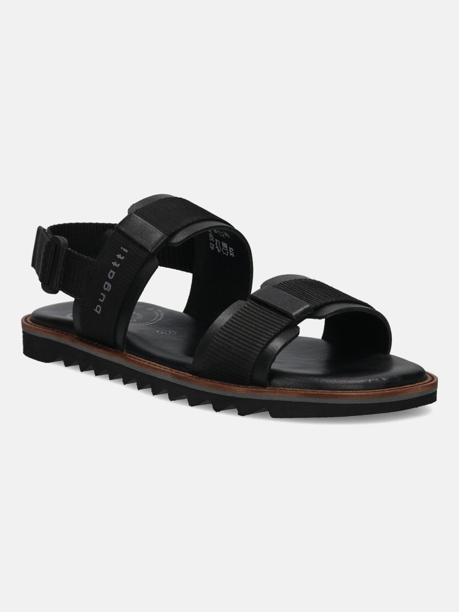 dorfu men black leather back strap sandals