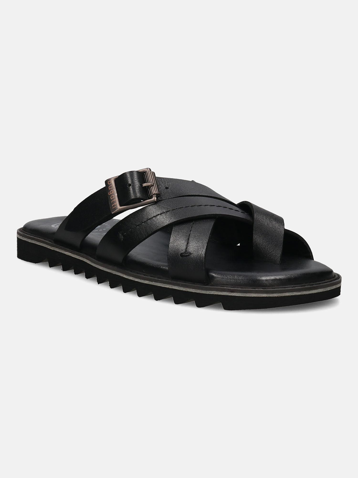 dorfu black men leather cross strap sandals