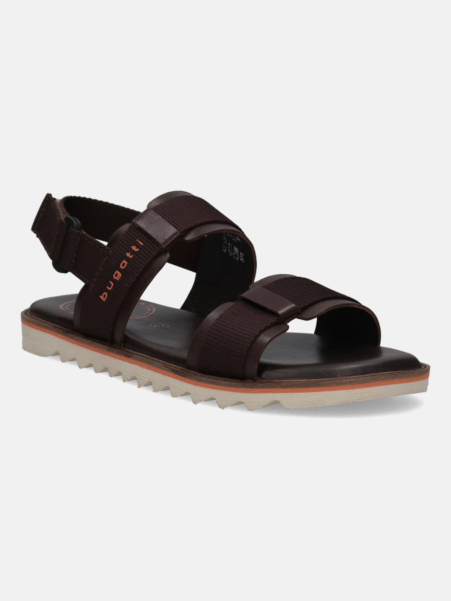 dorfu men dark brown leather back strap sandals