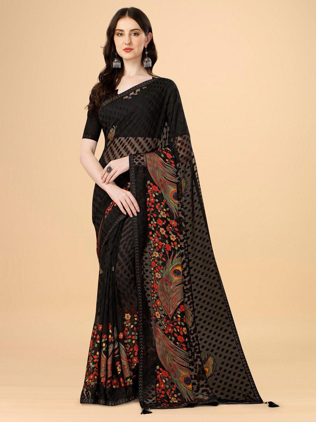 dori black & red woven design zari silk blend saree