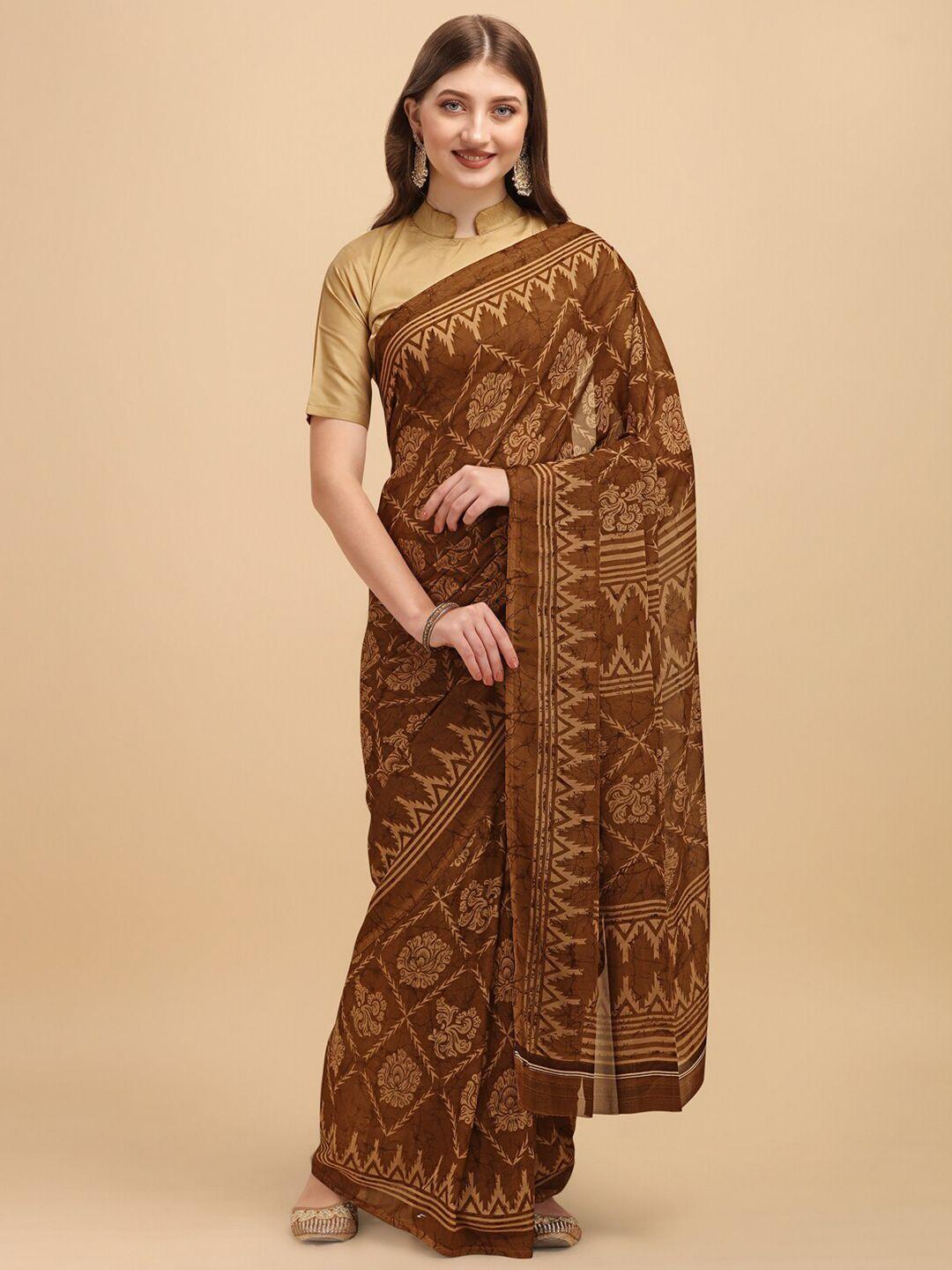 dori brown & mustard ethnic motifs pure georgette saree