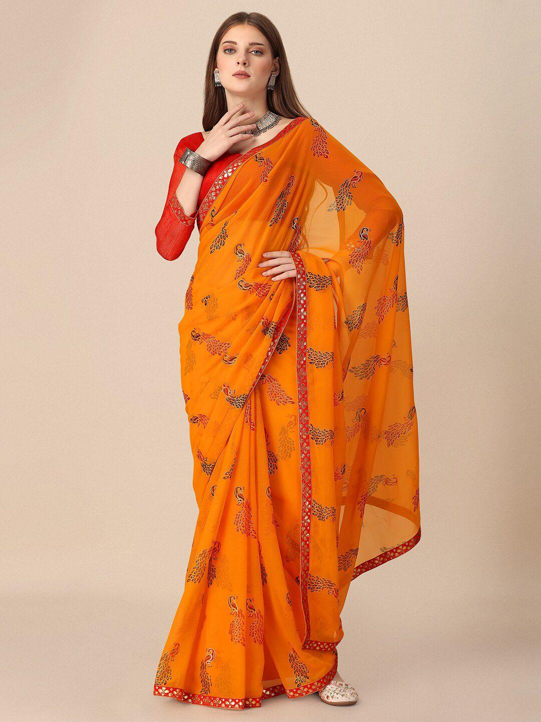 dori ethnic motifs printed mirror work pure chiffon saree