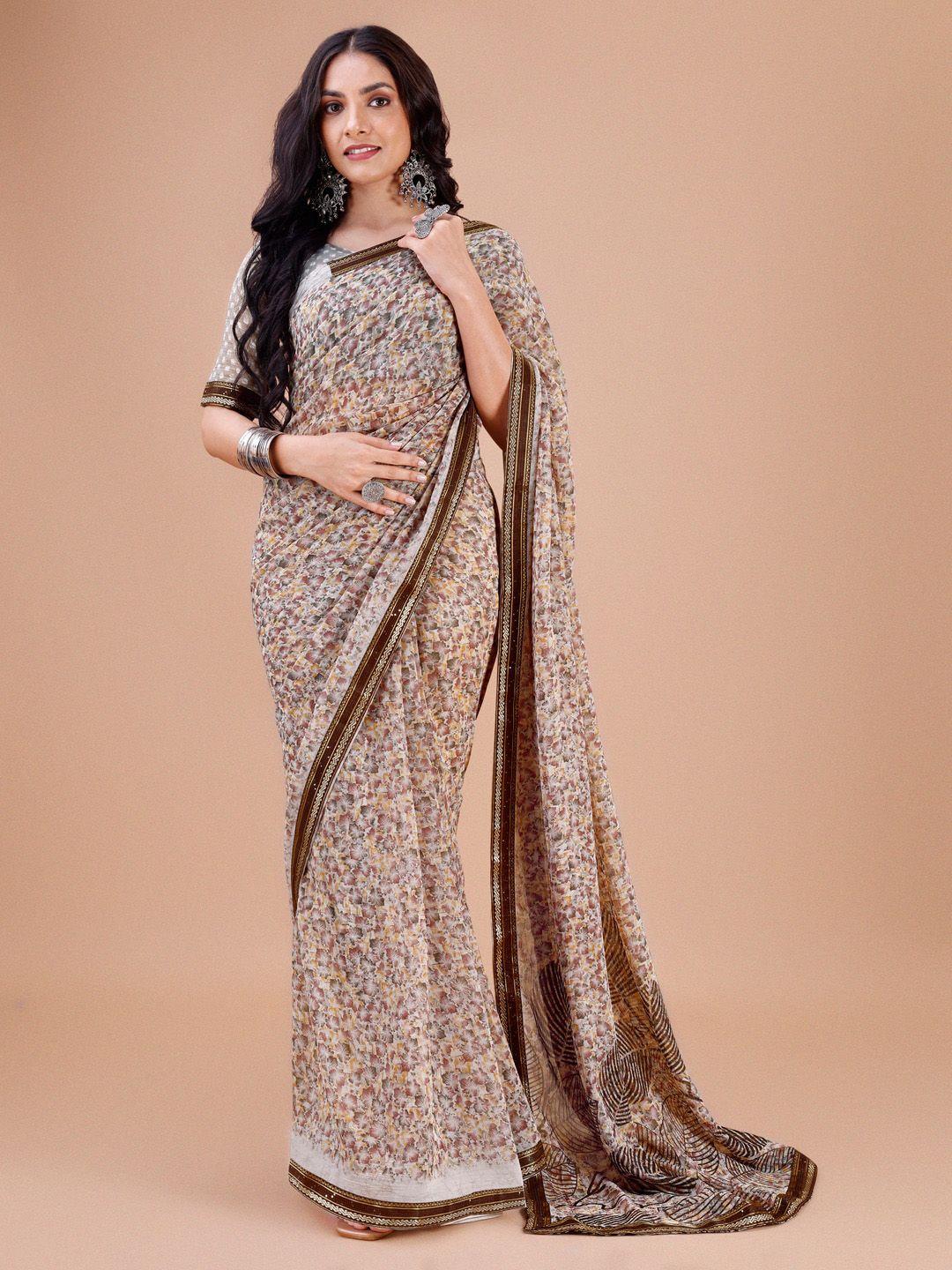 dori floral printed zari pure chiffon saree