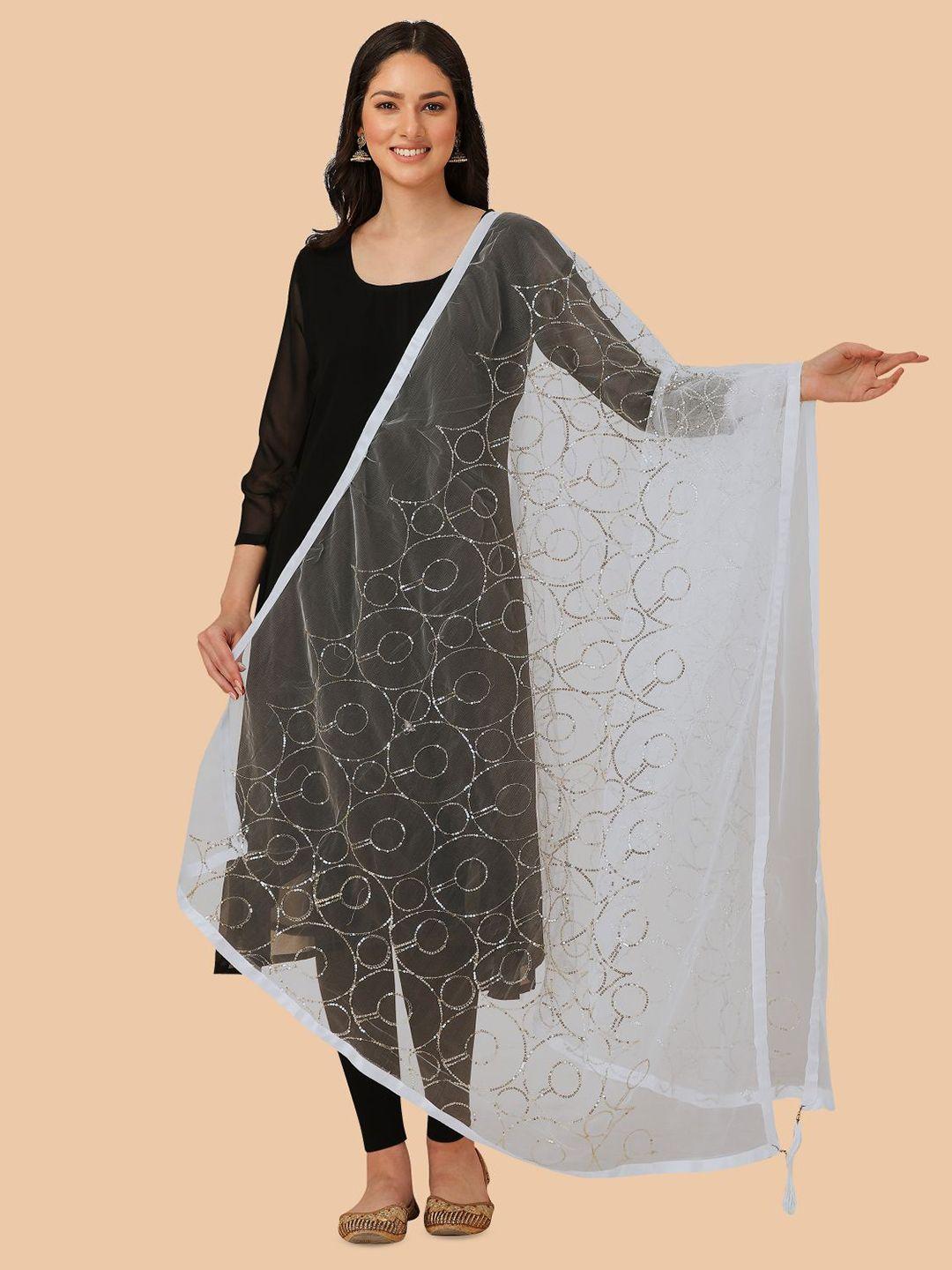 dori geometric embroidered net dupatta with sequinned