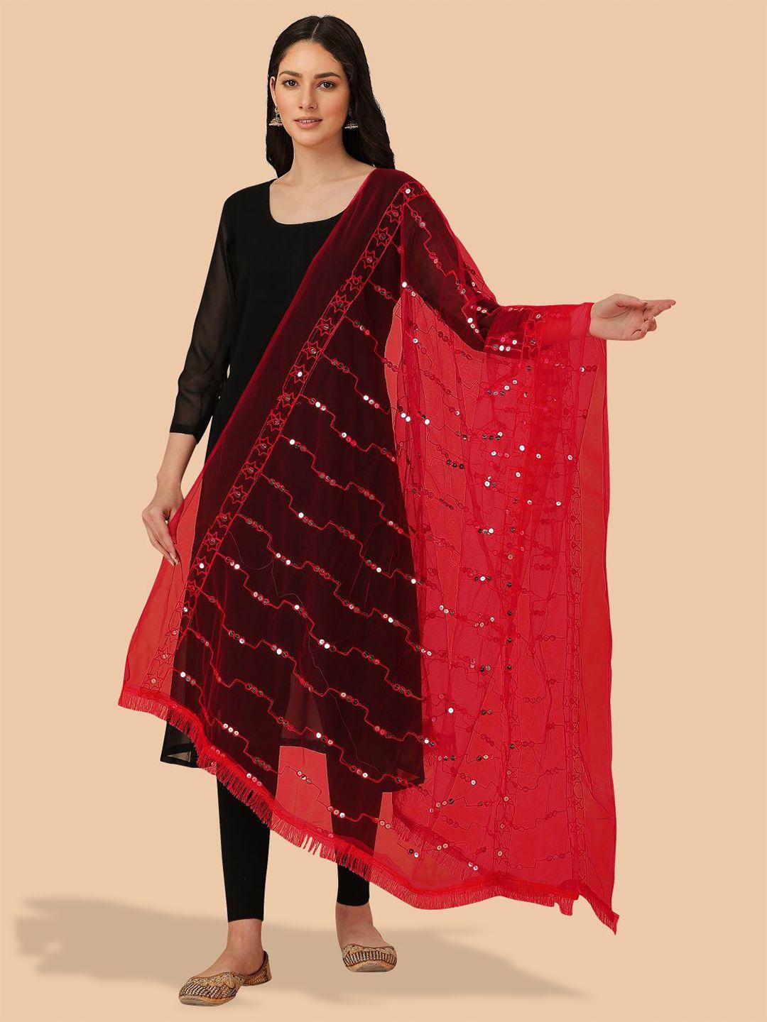 dori geometric embroidered net dupatta with sequinned