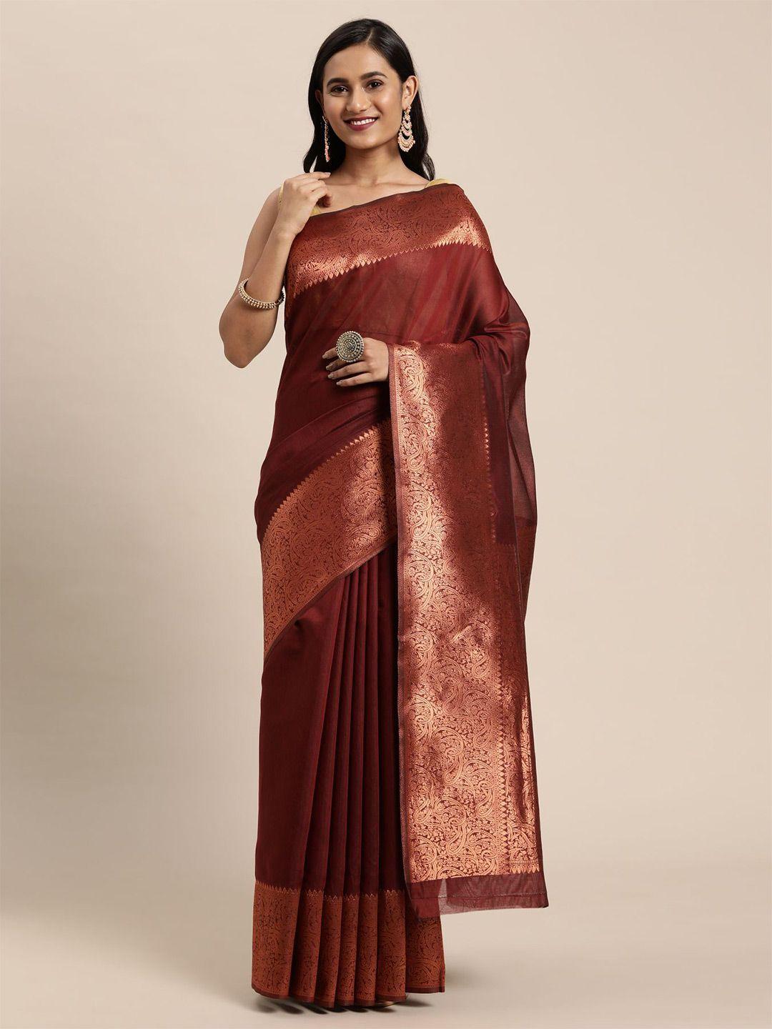 dori maroon & copper-toned art silk designer banarasi saree