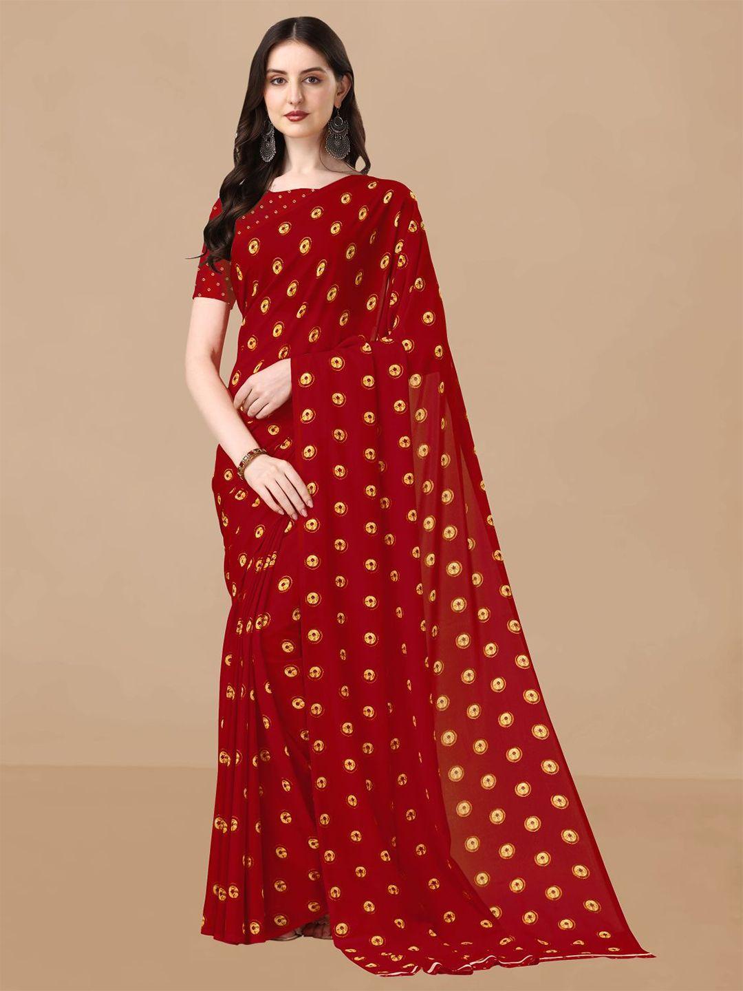 dori maroon & yellow polka dot pure georgette saree