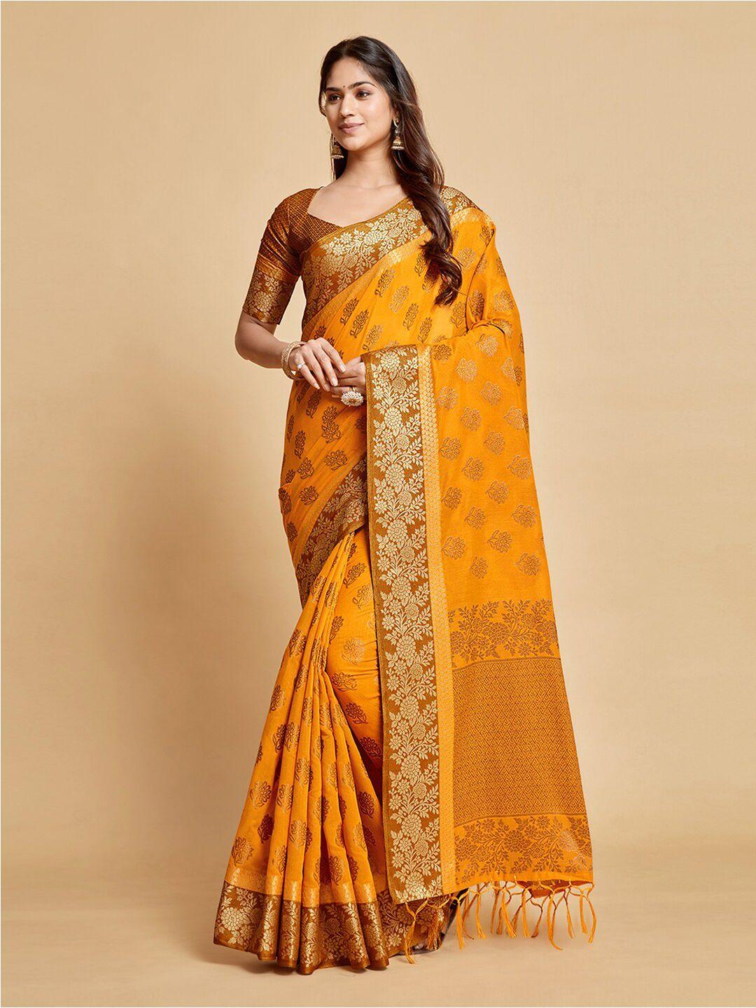 dori mustard & gold-toned ethnic motifs art silk designer banarasi saree