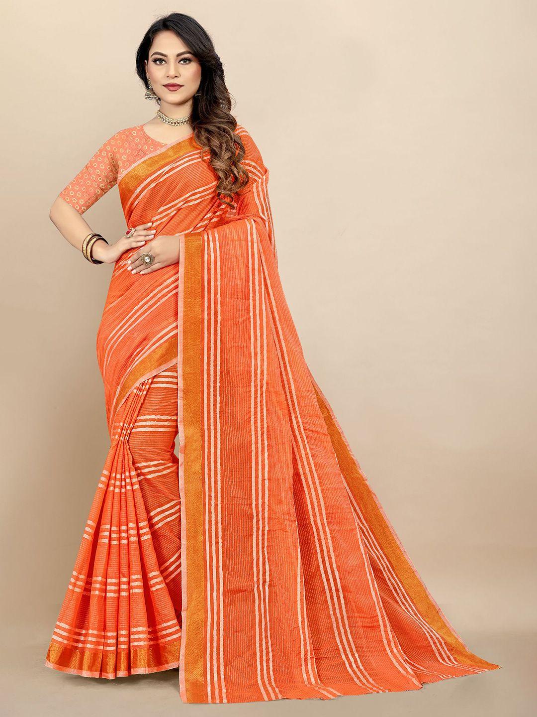 dori striped zari pure cotton saree with blouse piece