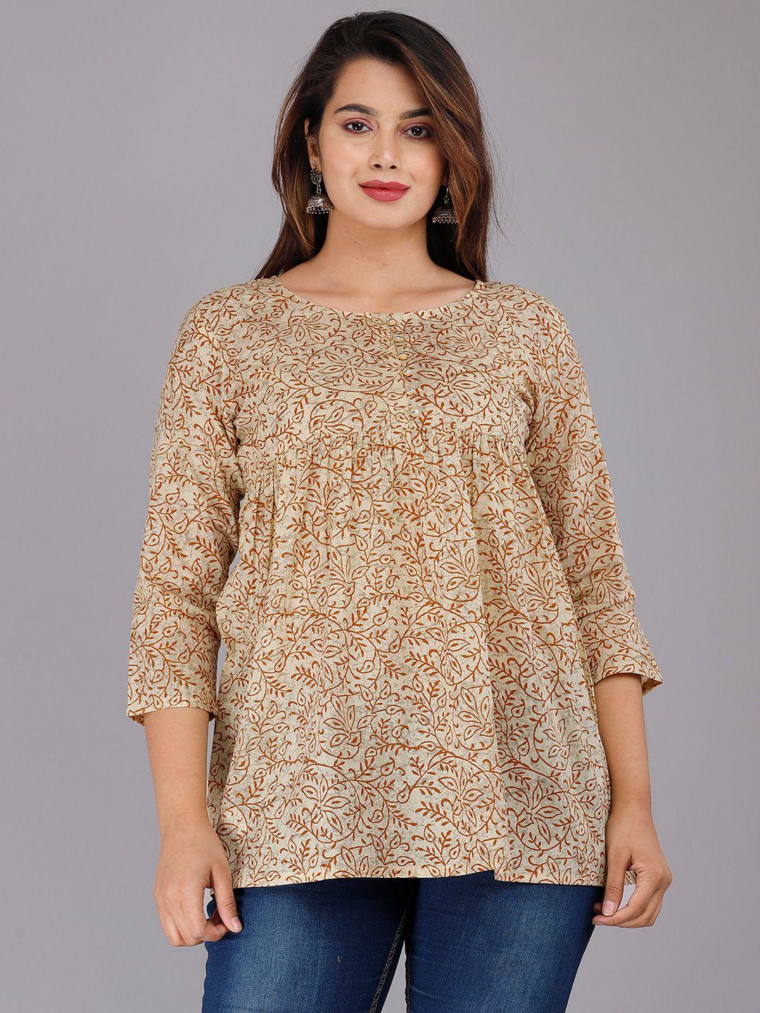 doriya beige & brown floral print top