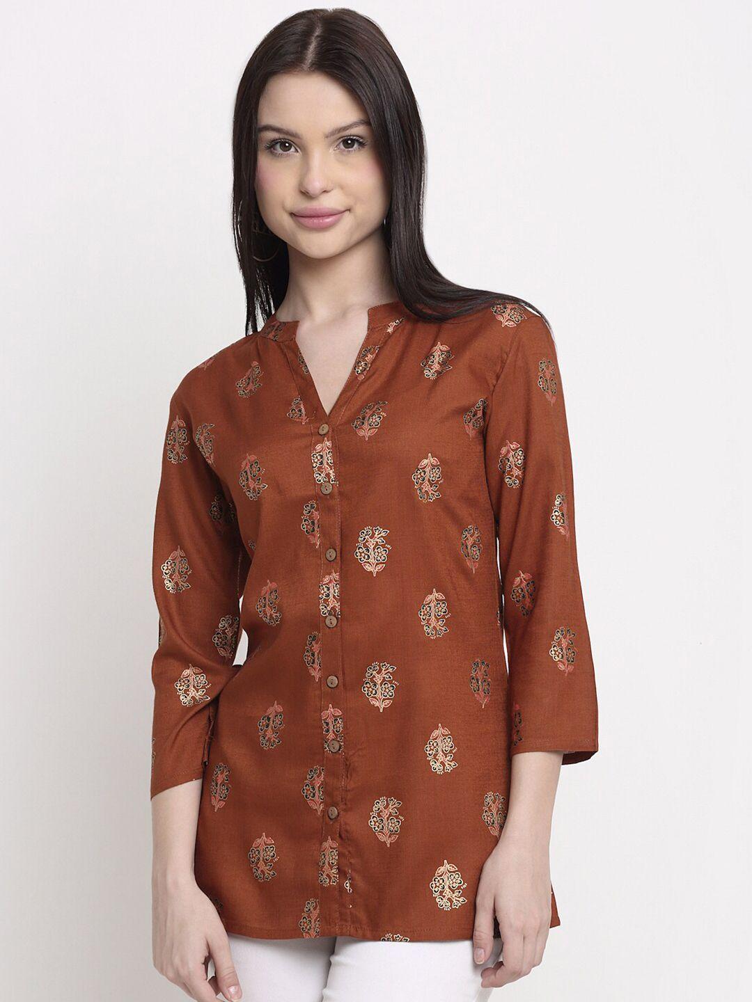 doriya ethnic motif printed mandarin collar a-line kurti