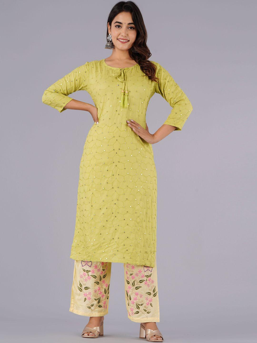 doriya ethnic motifs embroidered regular thread work kurta with palazzos