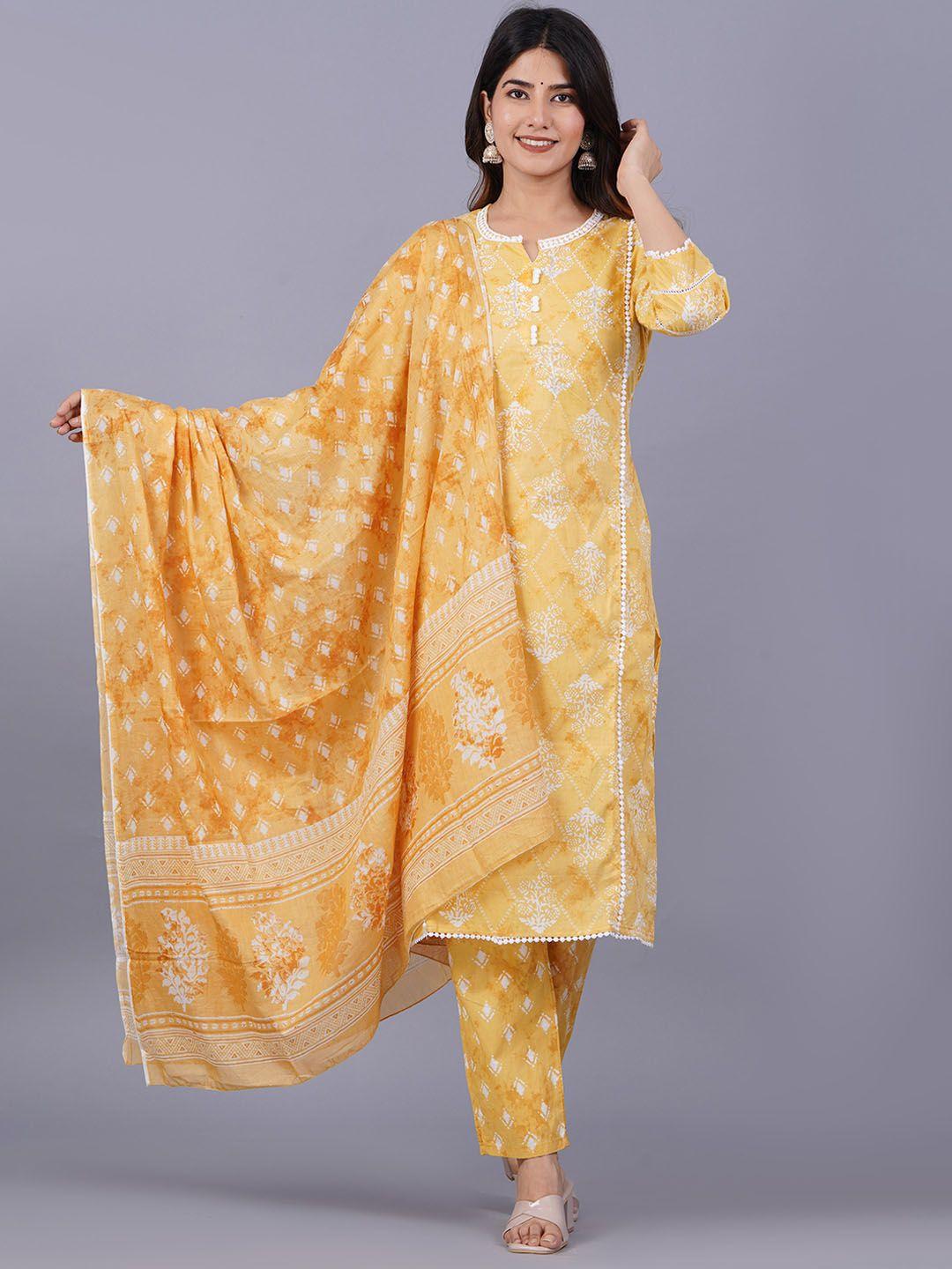 doriya floral printed beads and stones straight  kurta with trousers & dupatta