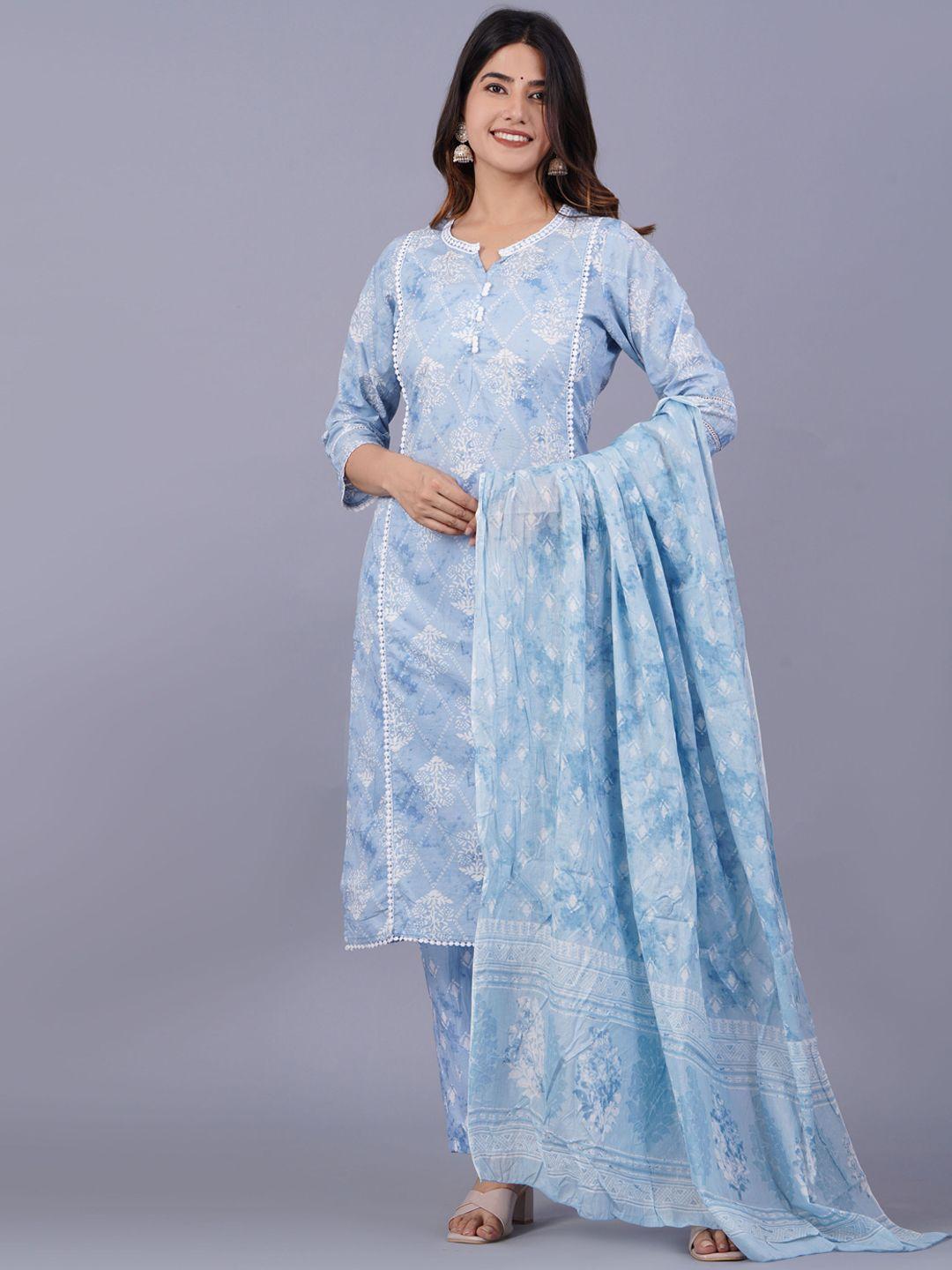 doriya floral printed beads and stones straight  kurta with trousers & dupatta