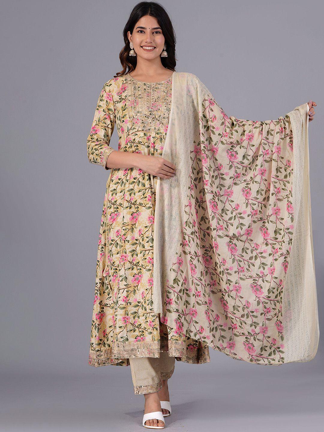 doriya floral printed kurta with palazzos & dupatta