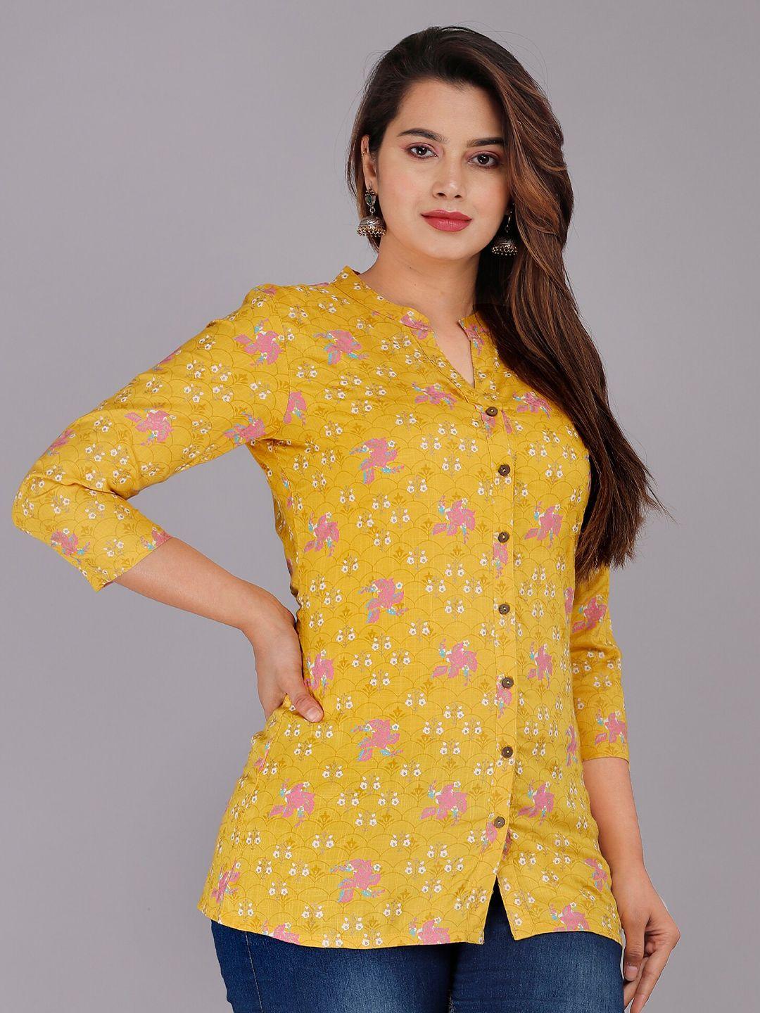 doriya floral printed mandarin collar a-line kurti