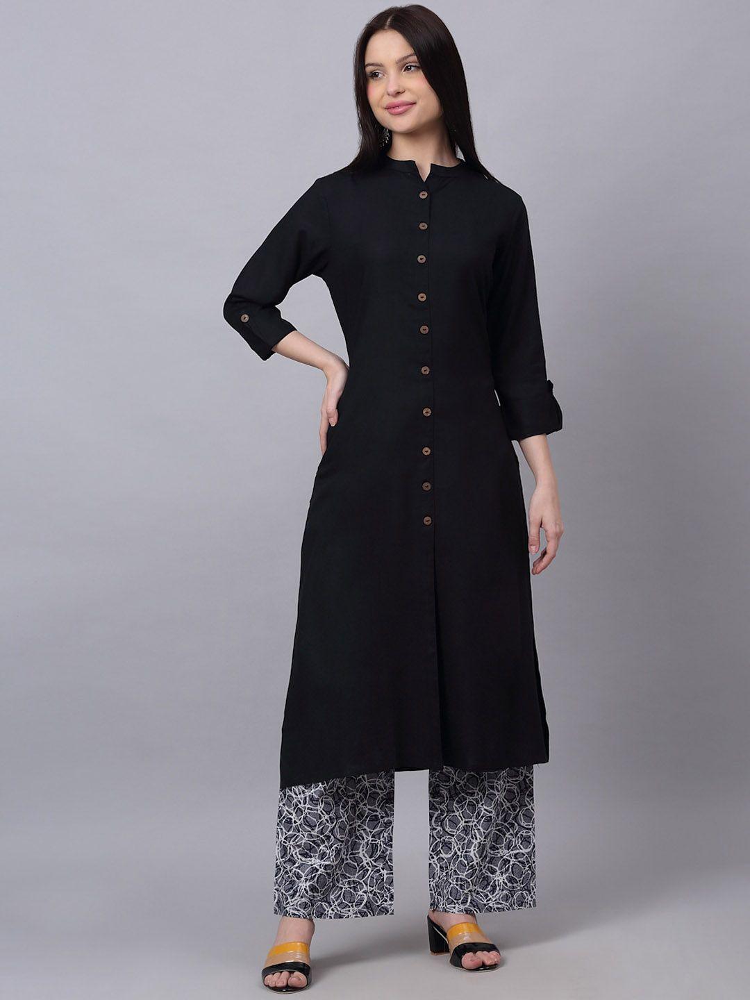 doriya women black panelled kurti with palazzos