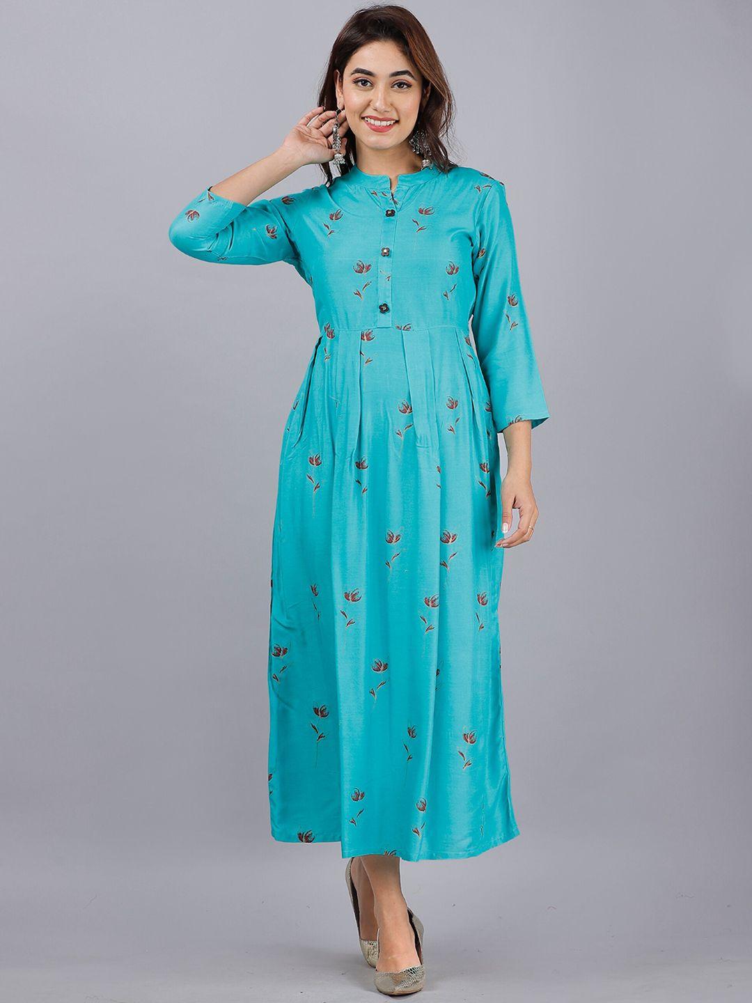 doriya women blue striped cold-shoulder sleeves floral kurta