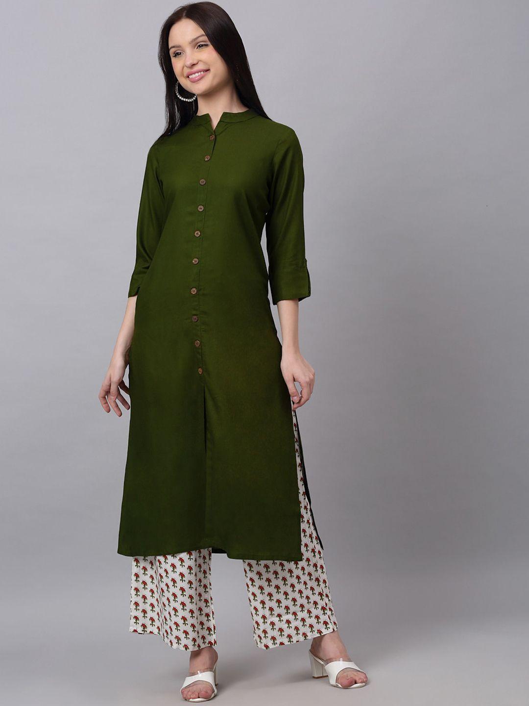 doriya women green high slit kurta with palazzos