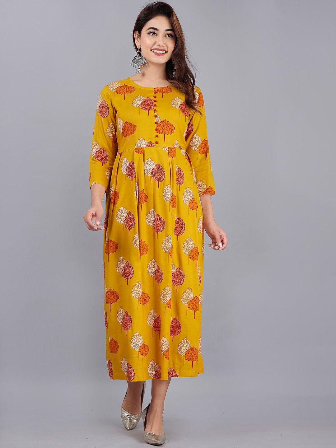 doriya women mustard yellow ethnic motifs block printed anarkali kurta