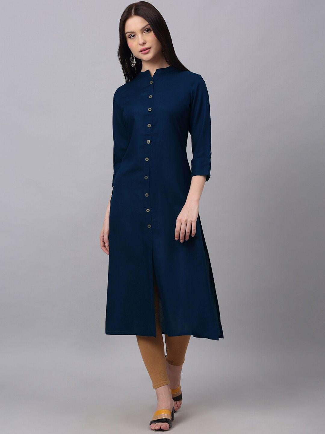 doriya women navy blue thread work kurta